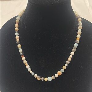 Beautiful Amazonite bead necklace with calming properties.